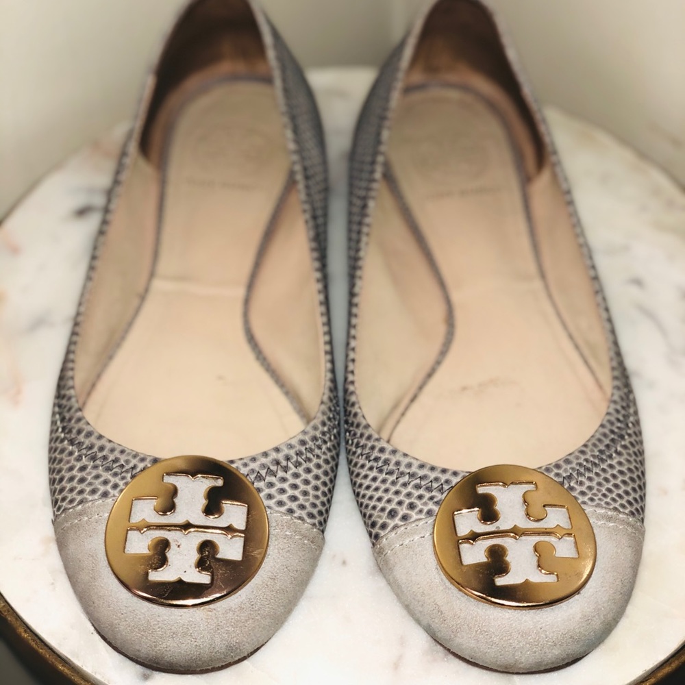 Tory Burch Gray Python Print Flats - image 1